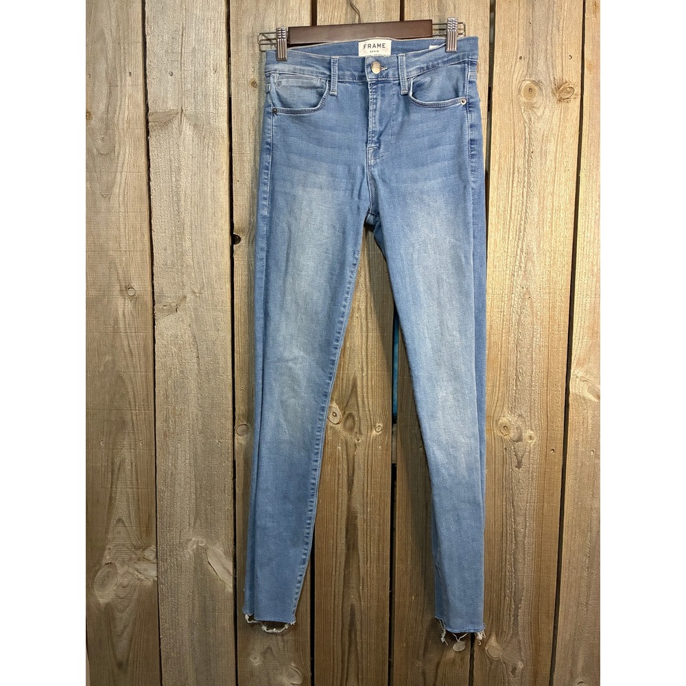 Frame Denim Le High Skinny Jeans Europa Light Wash Raw Hem LHSKRA079 Womens 26